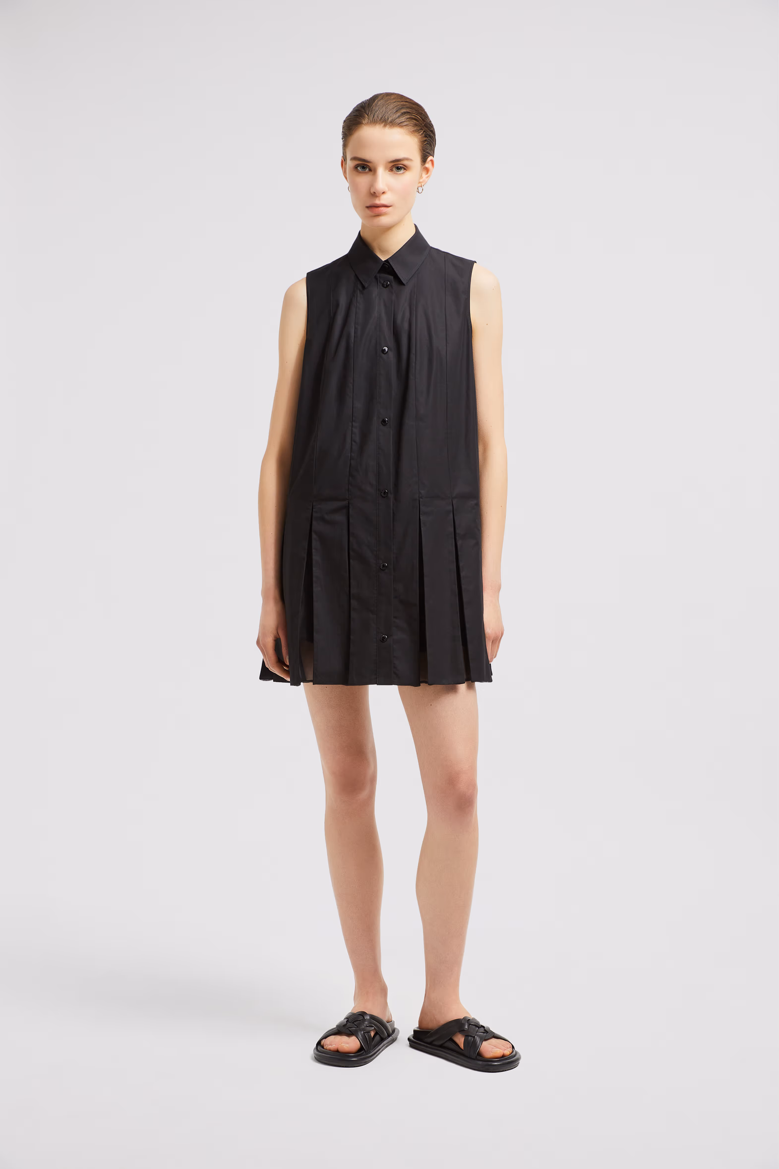 Cotton & Silk Mini Shirt Dress Women Black Moncler 3